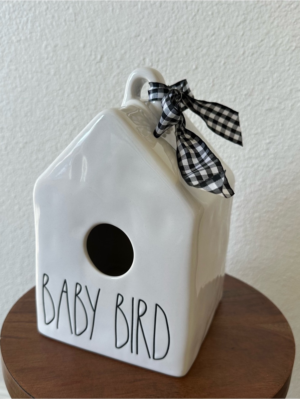 Rae Dunn Baby Bird Ceramic Birdhouse NWT Gingham Bow Home Decor
